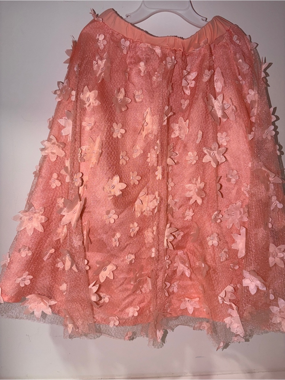 Girls Pink 3D Floral Mesh Tulle Skirt Size 6